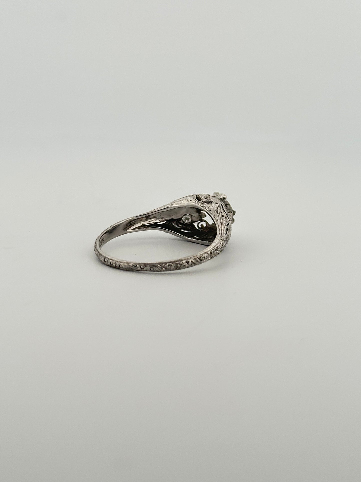 Antique art deco platinum old European cut diamond ring