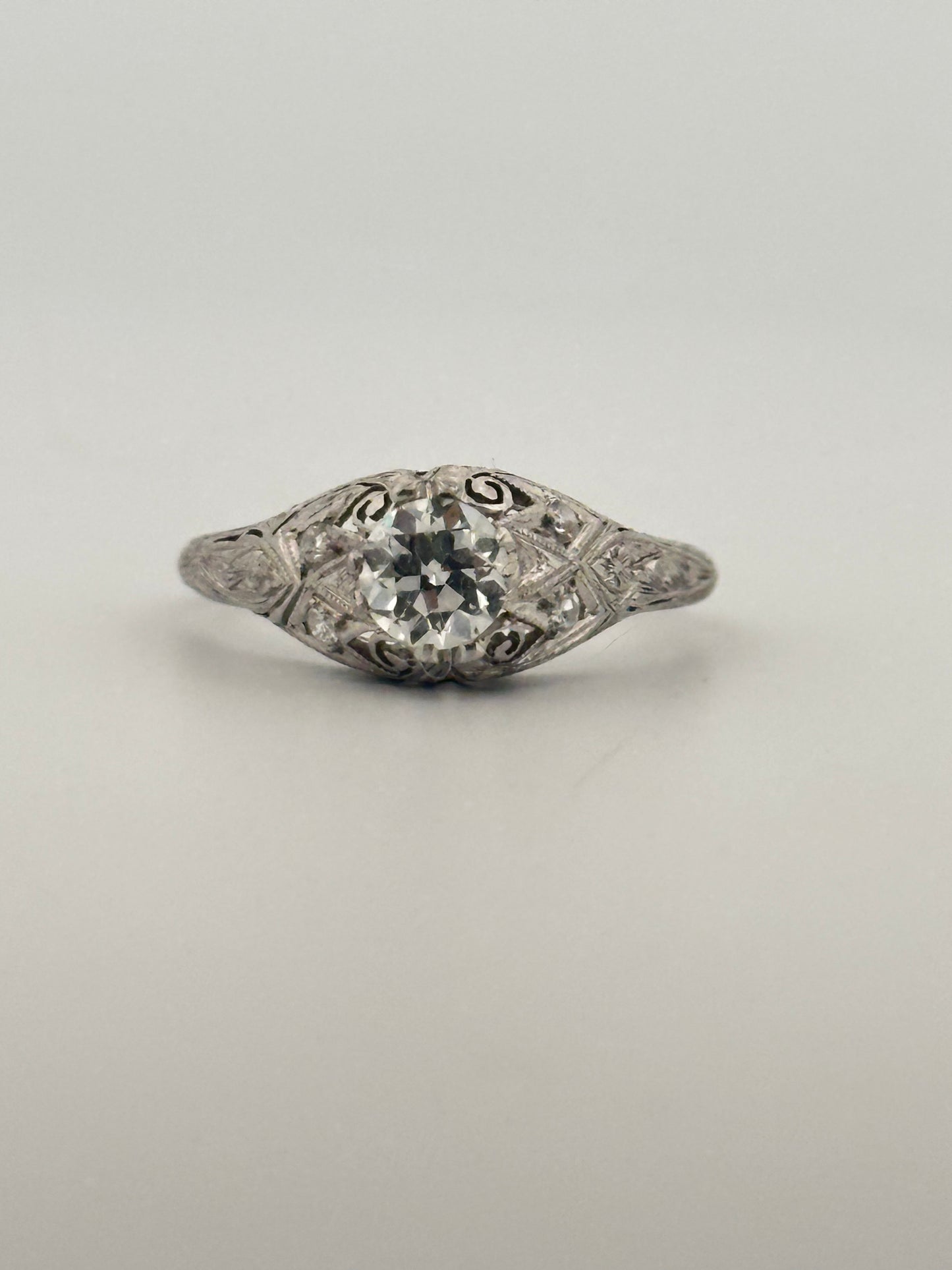 Antique art deco platinum old European cut diamond ring