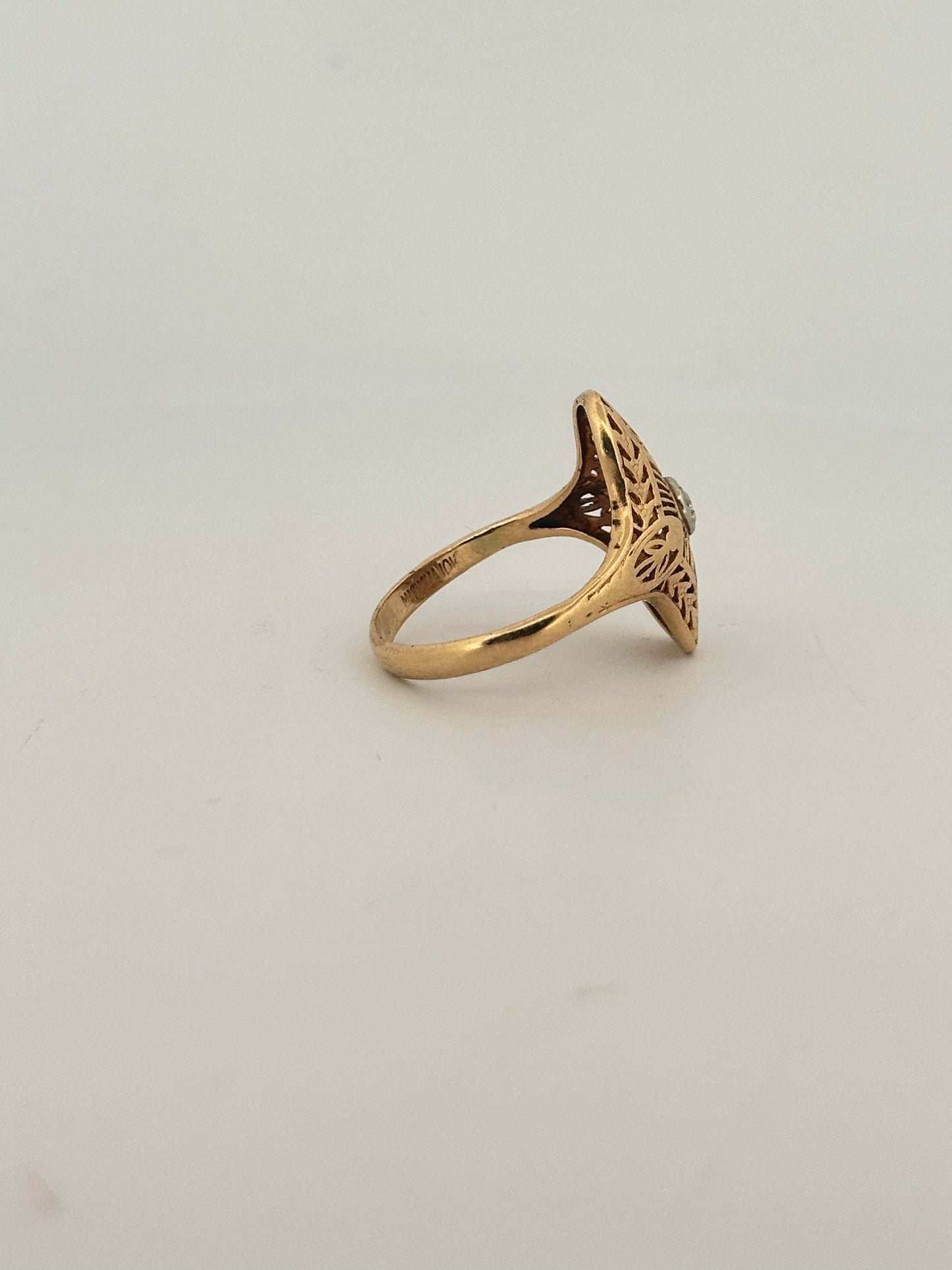 Vintage art deco shield ring in 10k yellow gold