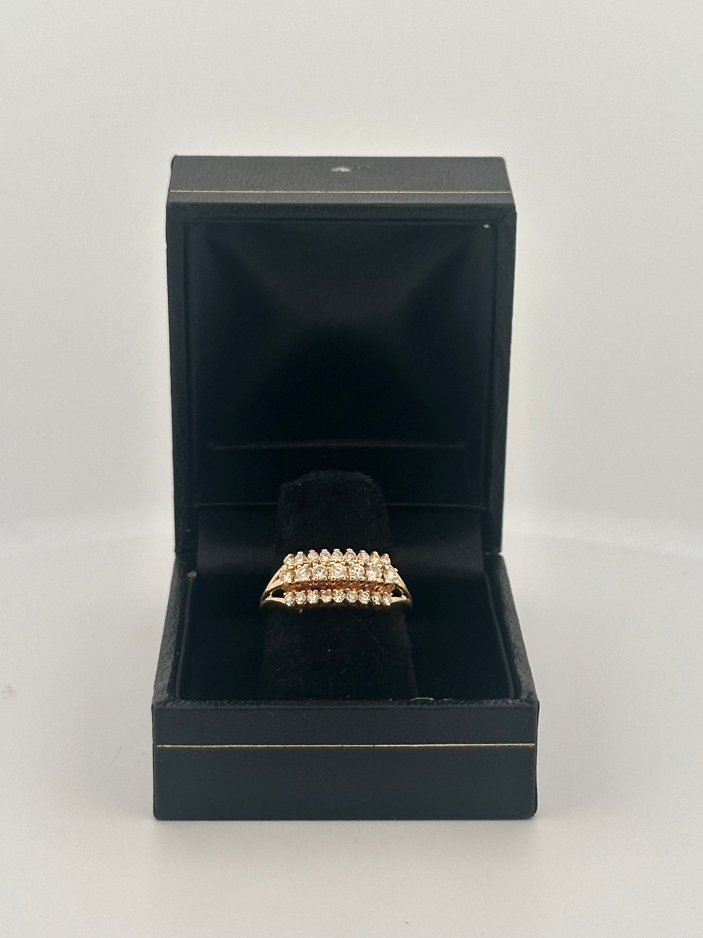 Vintage natural diamond triple row band in 14k yellow gold