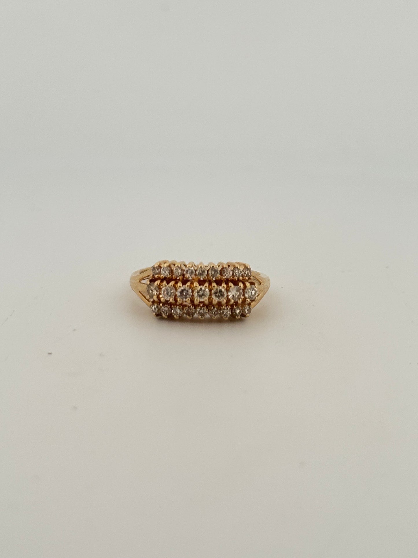 Vintage natural diamond triple row band in 14k yellow gold