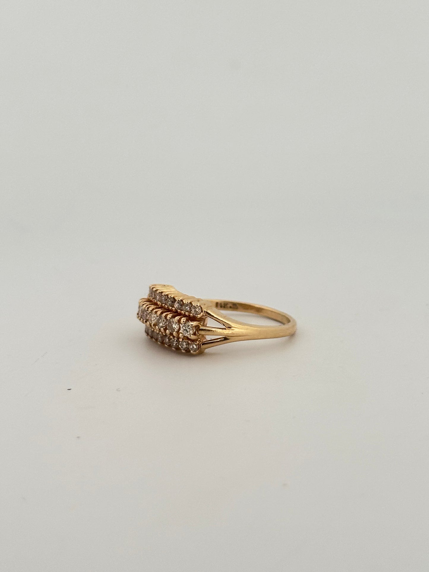 Vintage natural diamond triple row band in 14k yellow gold