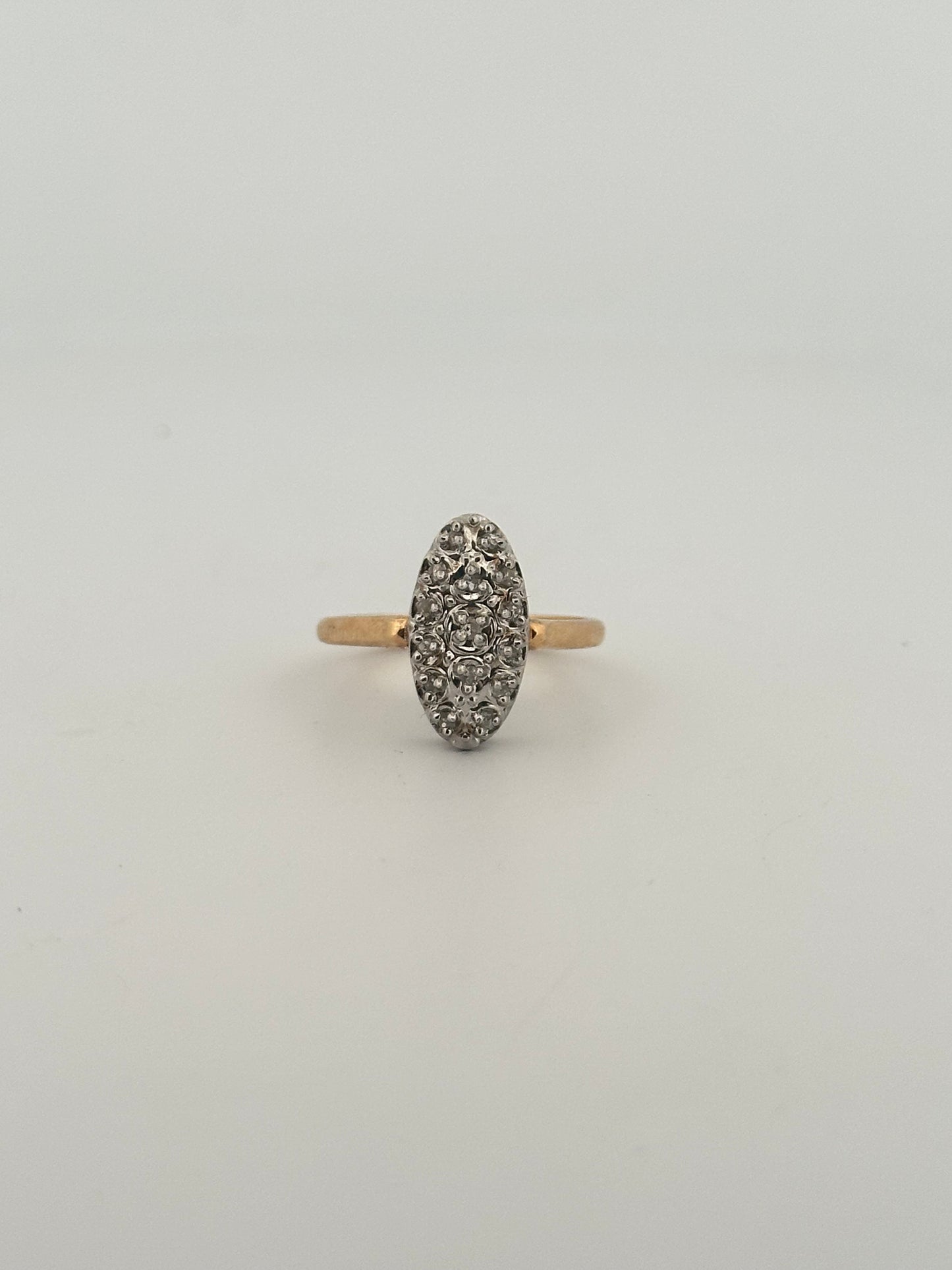Antique Victorian natural diamond navette ring in 14k gold