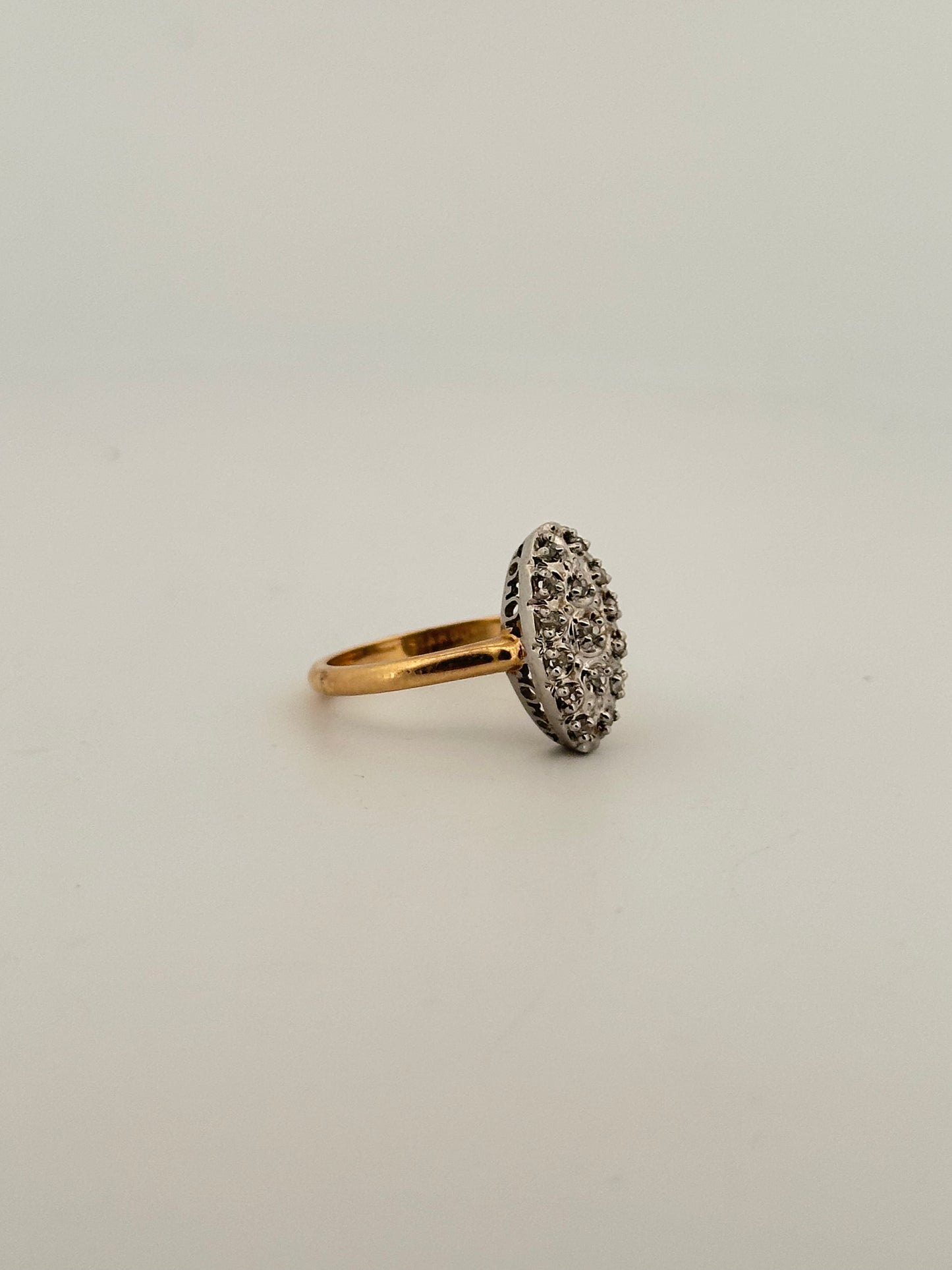 Antique Victorian natural diamond navette ring in 14k gold