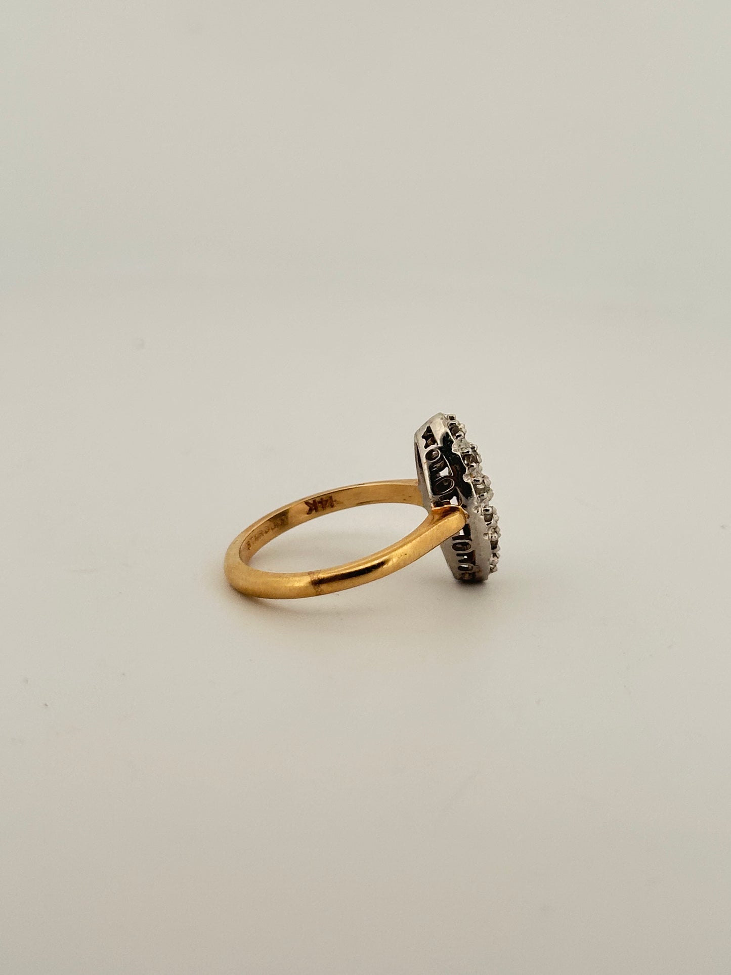 Antique Victorian natural diamond navette ring in 14k gold