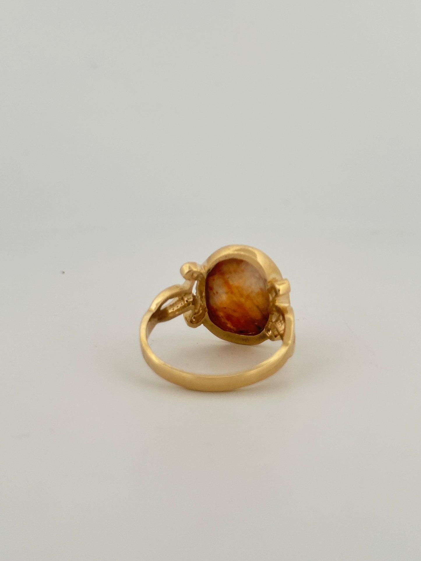 Fire agate cabochon ring in 10k yellow gold