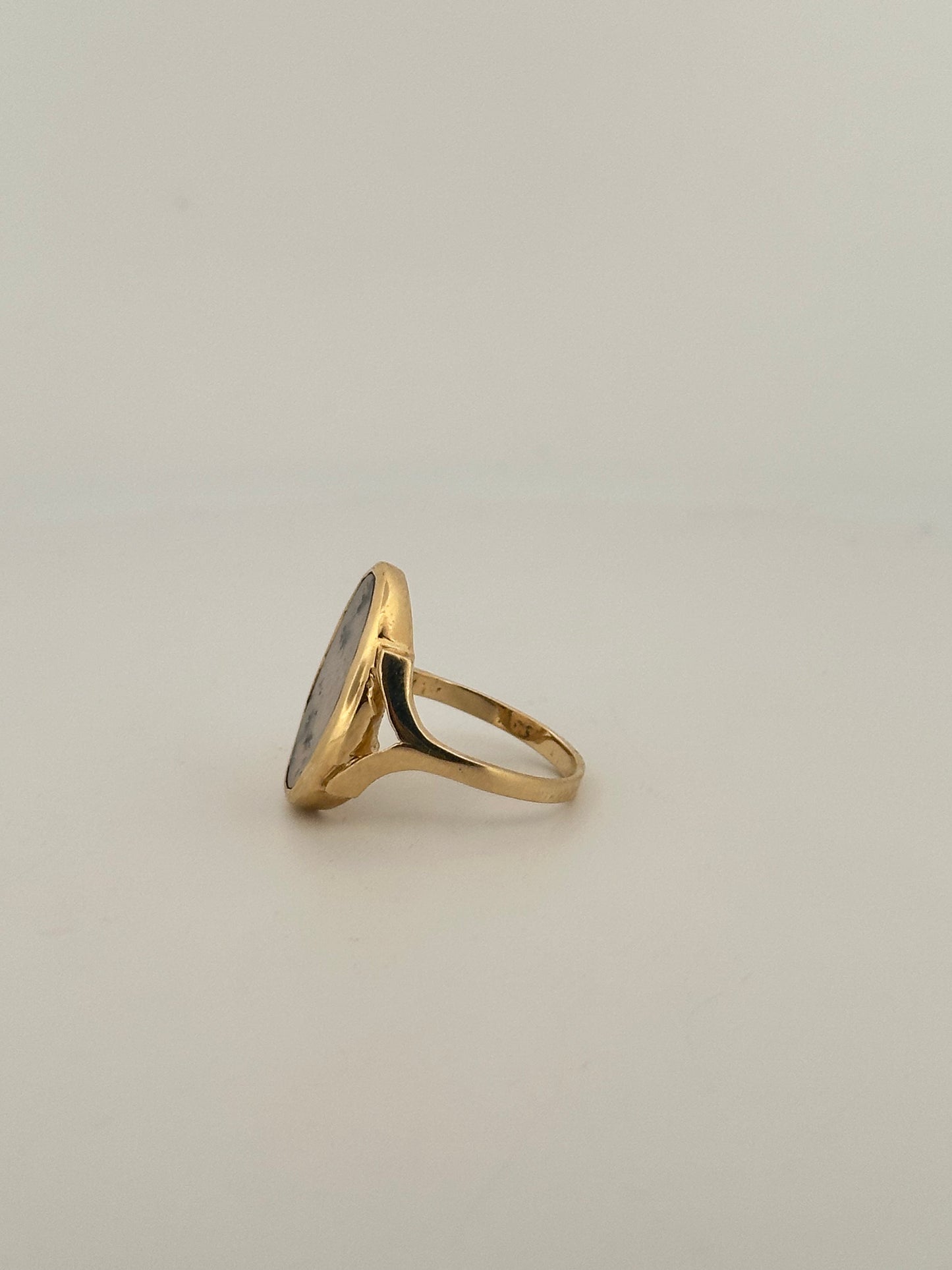 Dendritic agate cabochon ring in 10k yellow gold