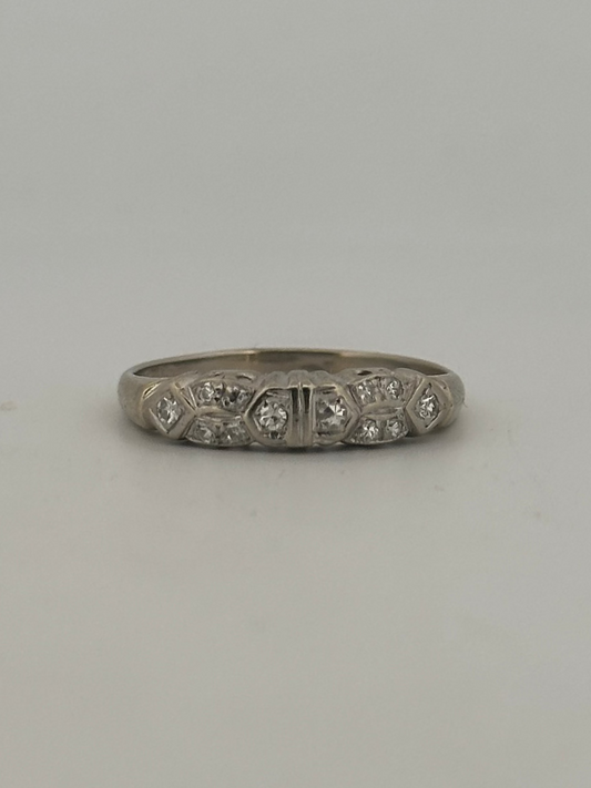 Vintage natural diamond stacker band in 14k white gold circa 1940s