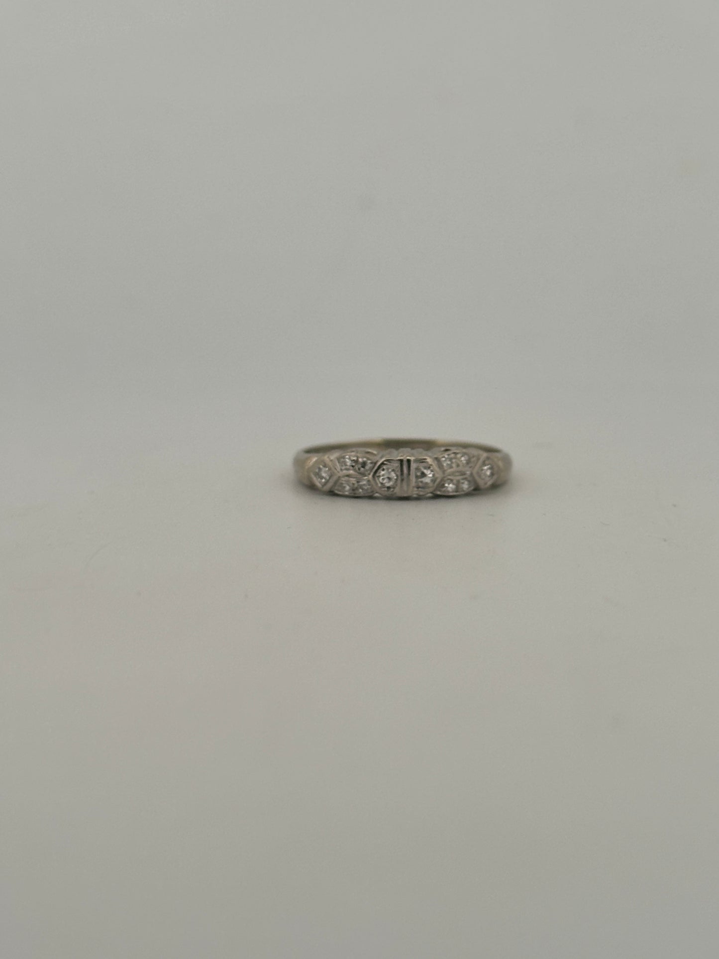 Vintage natural diamond stacker band in 14k white gold circa 1940s