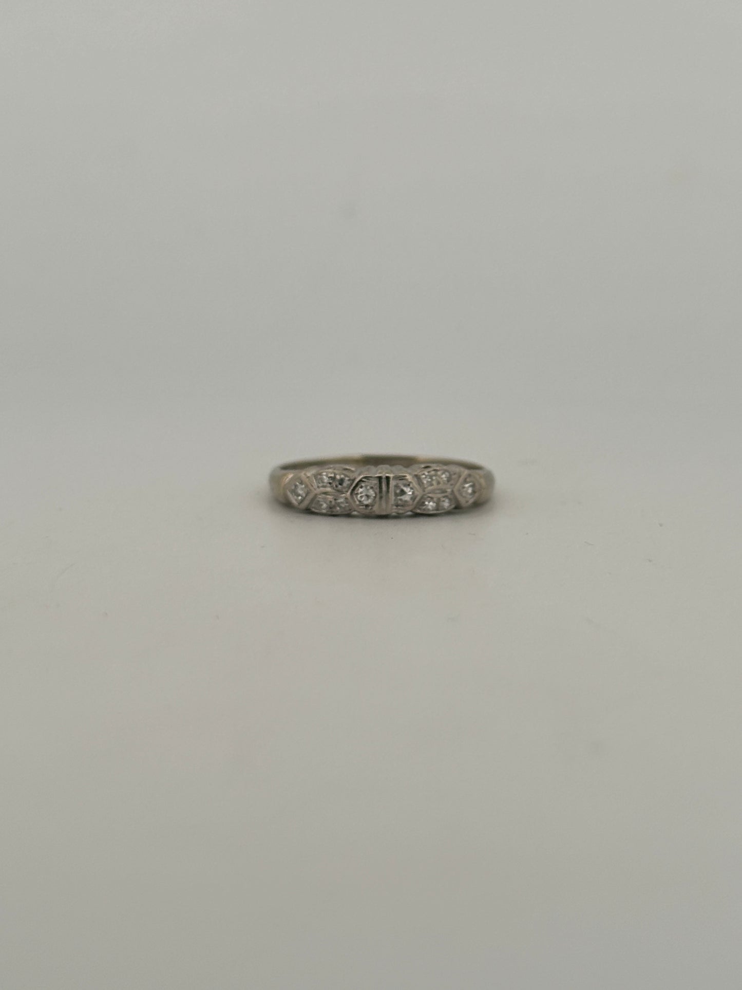 Vintage natural diamond stacker band in 14k white gold circa 1940s