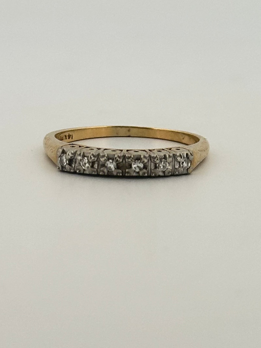 Natural diamond two toned stacker in 14k gold