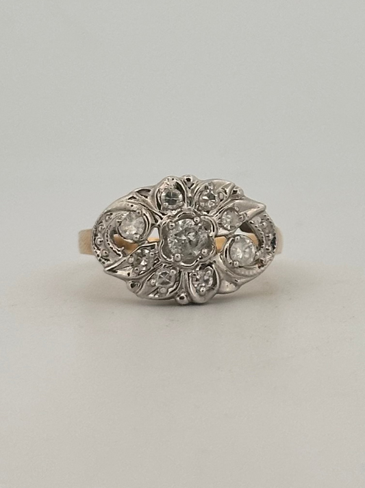 Antique natural diamond dinner ring in 14k gold