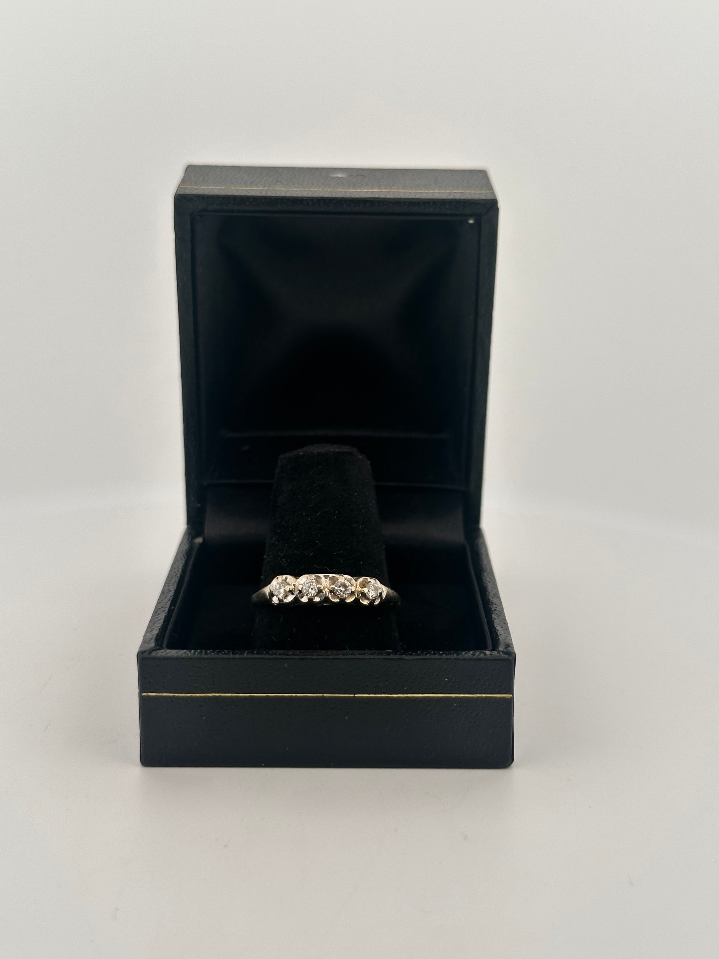 Vintage natural diamond half eternity stacker band in 14k white gold circa 1940s