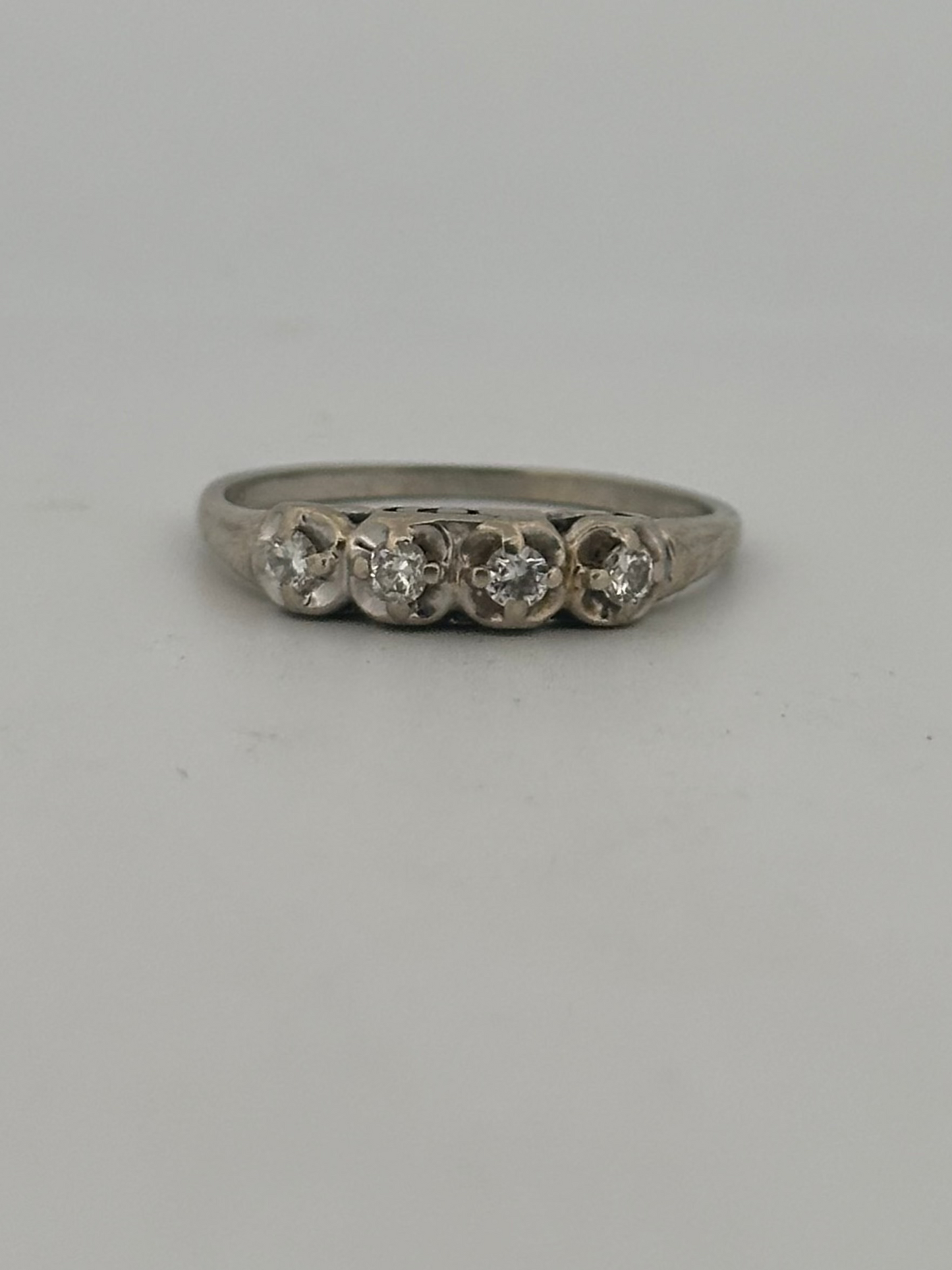 Vintage natural diamond half eternity stacker band in 14k white gold circa 1940s