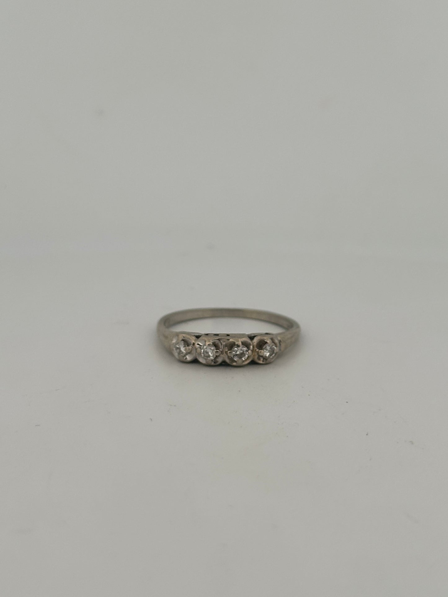 Vintage natural diamond half eternity stacker band in 14k white gold circa 1940s
