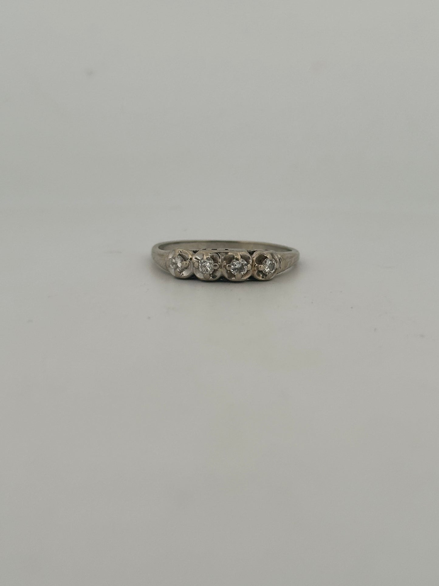Vintage natural diamond half eternity stacker band in 14k white gold circa 1940s