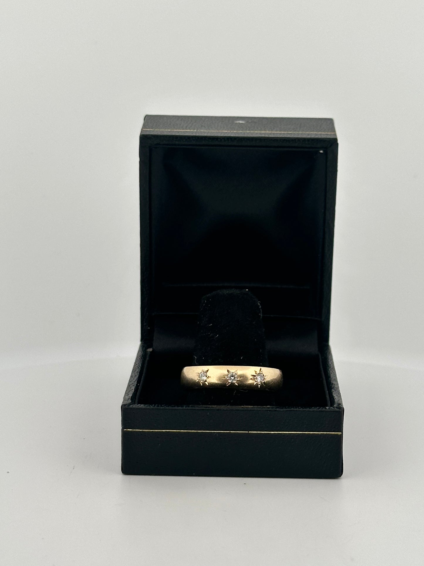 Antique Victorian Gypsy ring with natural diamonds in 14k yellow gold