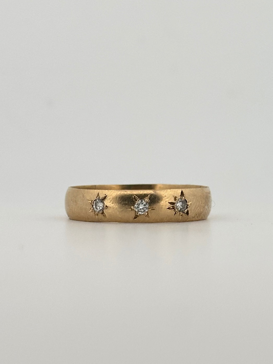Antique Victorian Gypsy ring with natural diamonds in 14k yellow gold