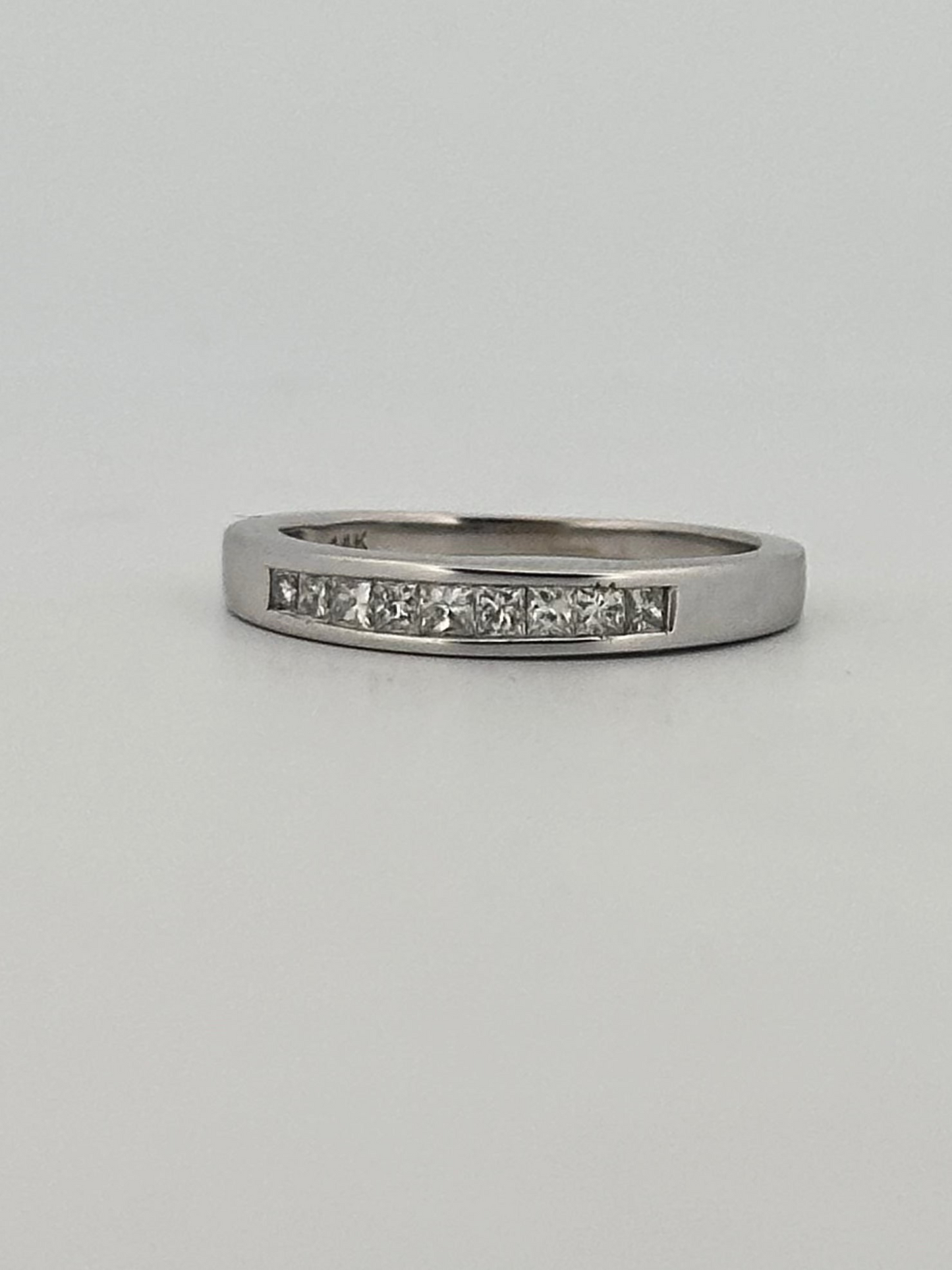 Natural princess cut diamond half eternity band in 14k white gold