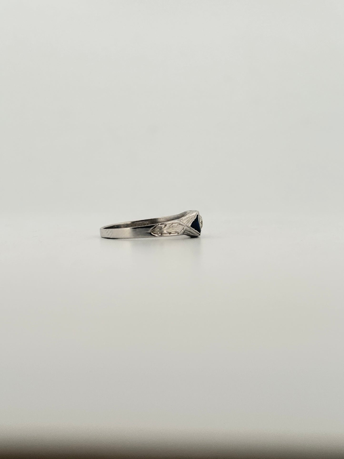 antique art deco diamond ring with sapphire accents in 14k white gold