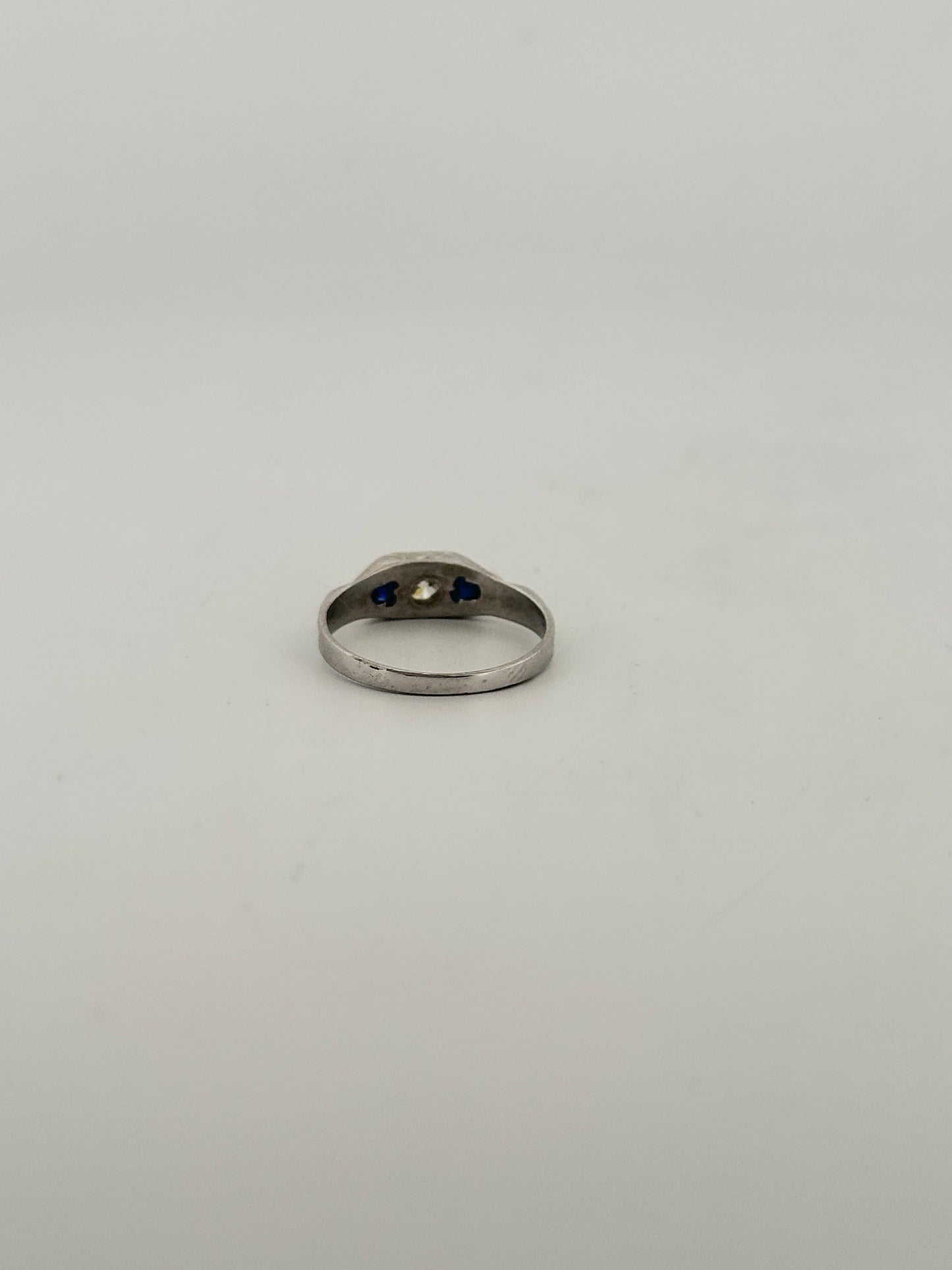 antique art deco diamond ring with sapphire accents in 14k white gold
