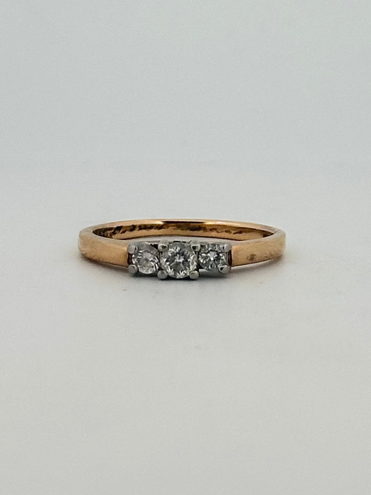 Vintage natural diamond trilogy stacker in 14k yellow gold