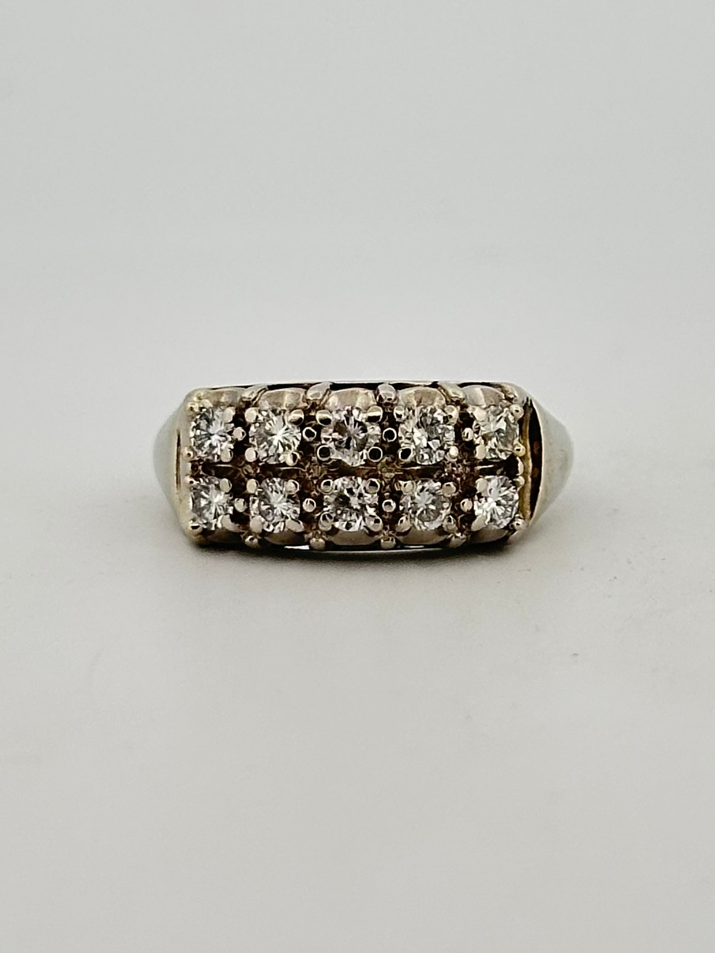 Vintage natural double diamond stacker in 14k white gold