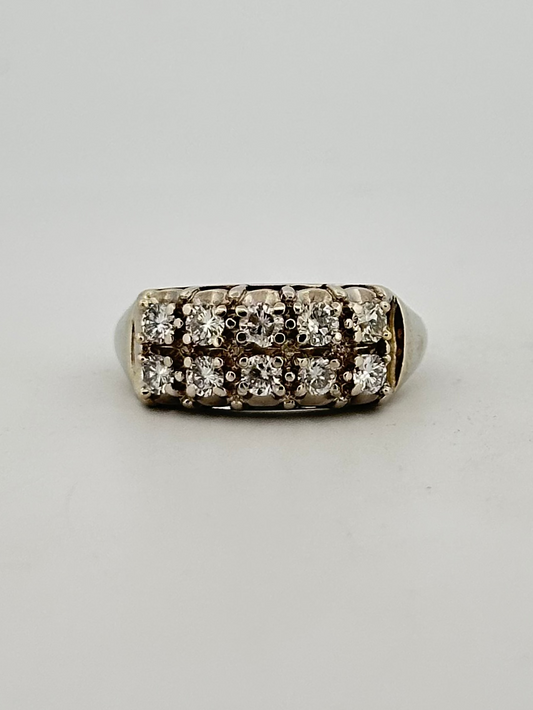 Vintage natural double diamond stacker in 14k white gold
