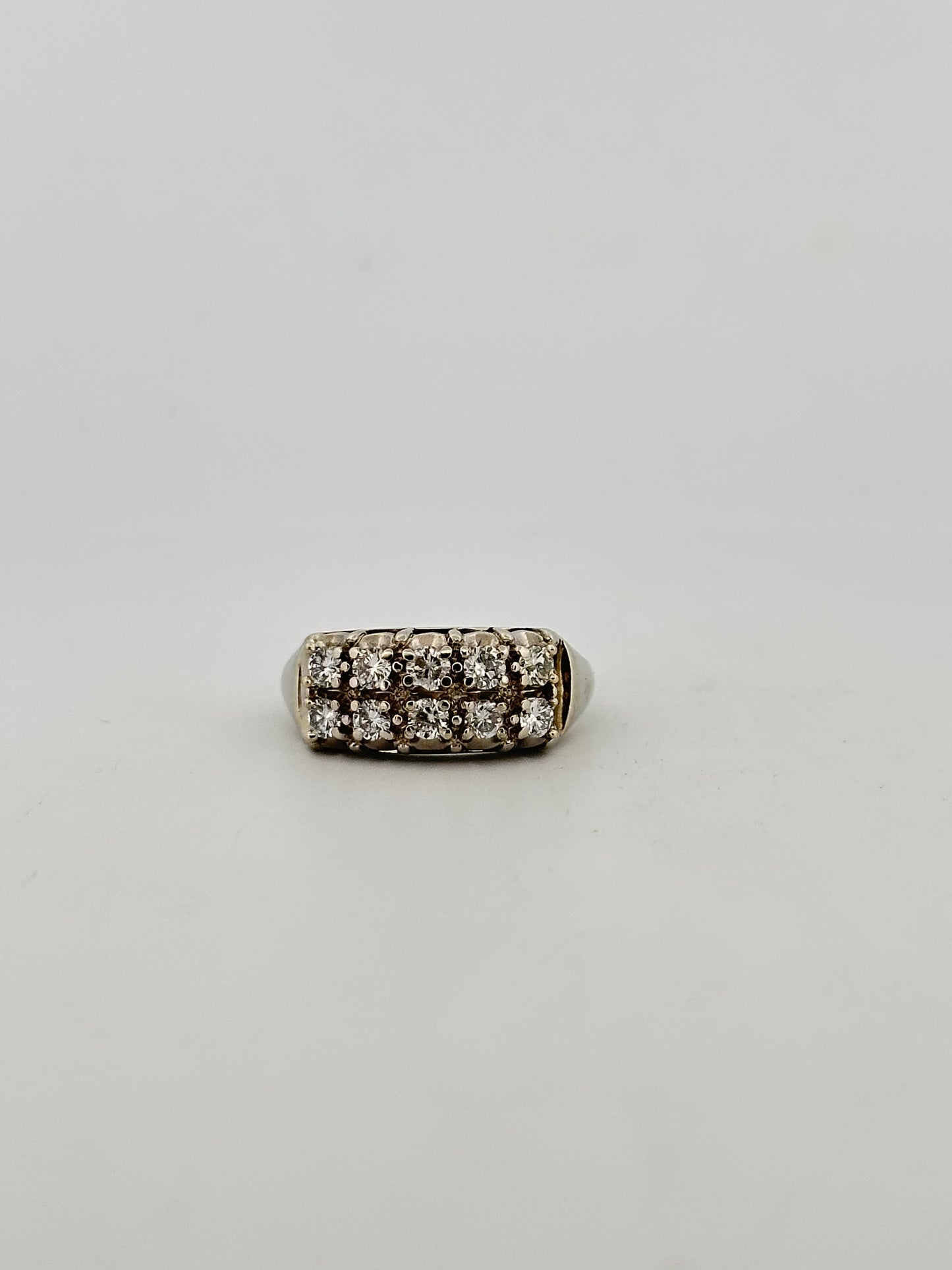 Vintage natural double diamond stacker in 14k white gold