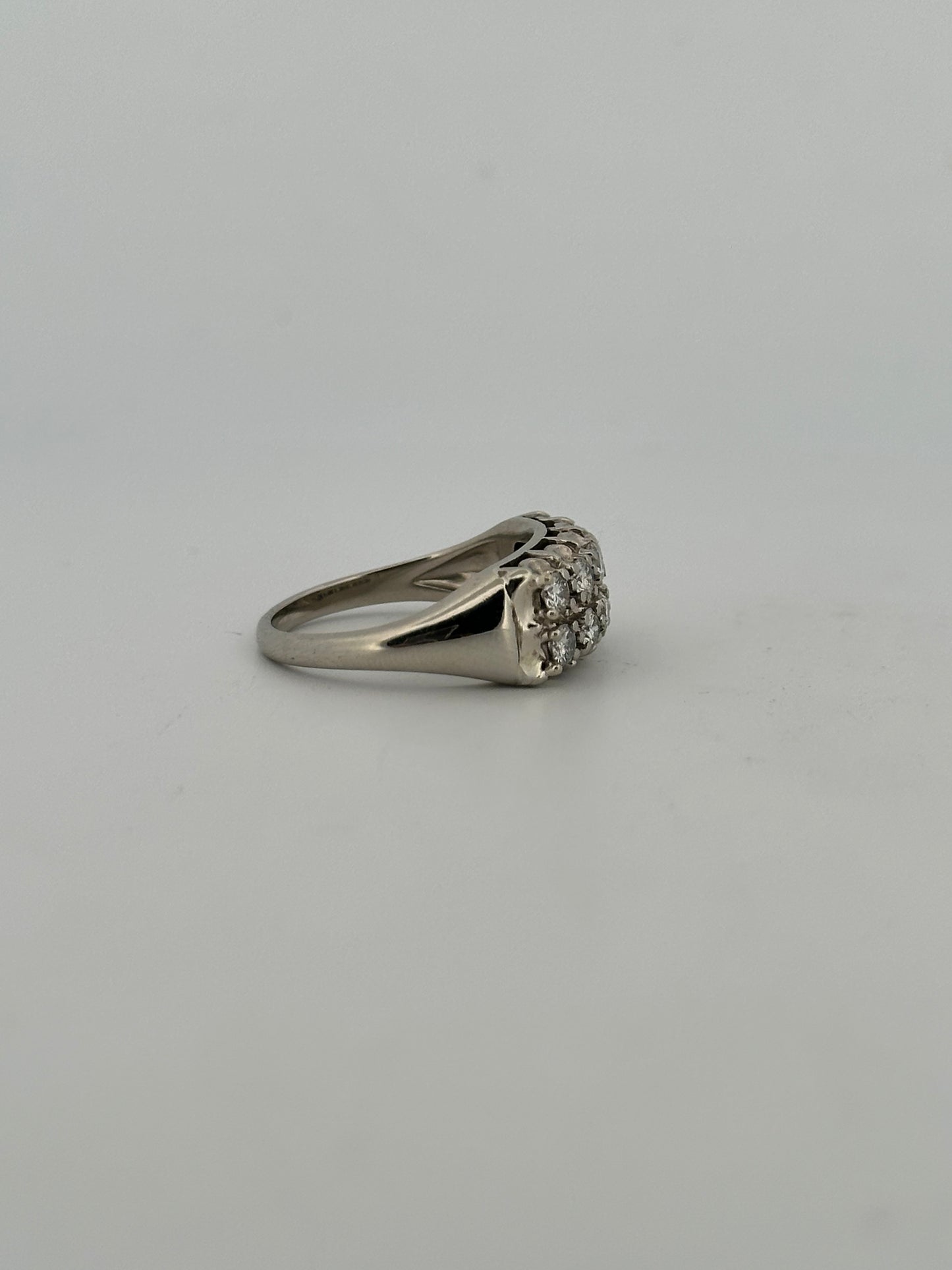 Vintage natural double diamond stacker in 14k white gold