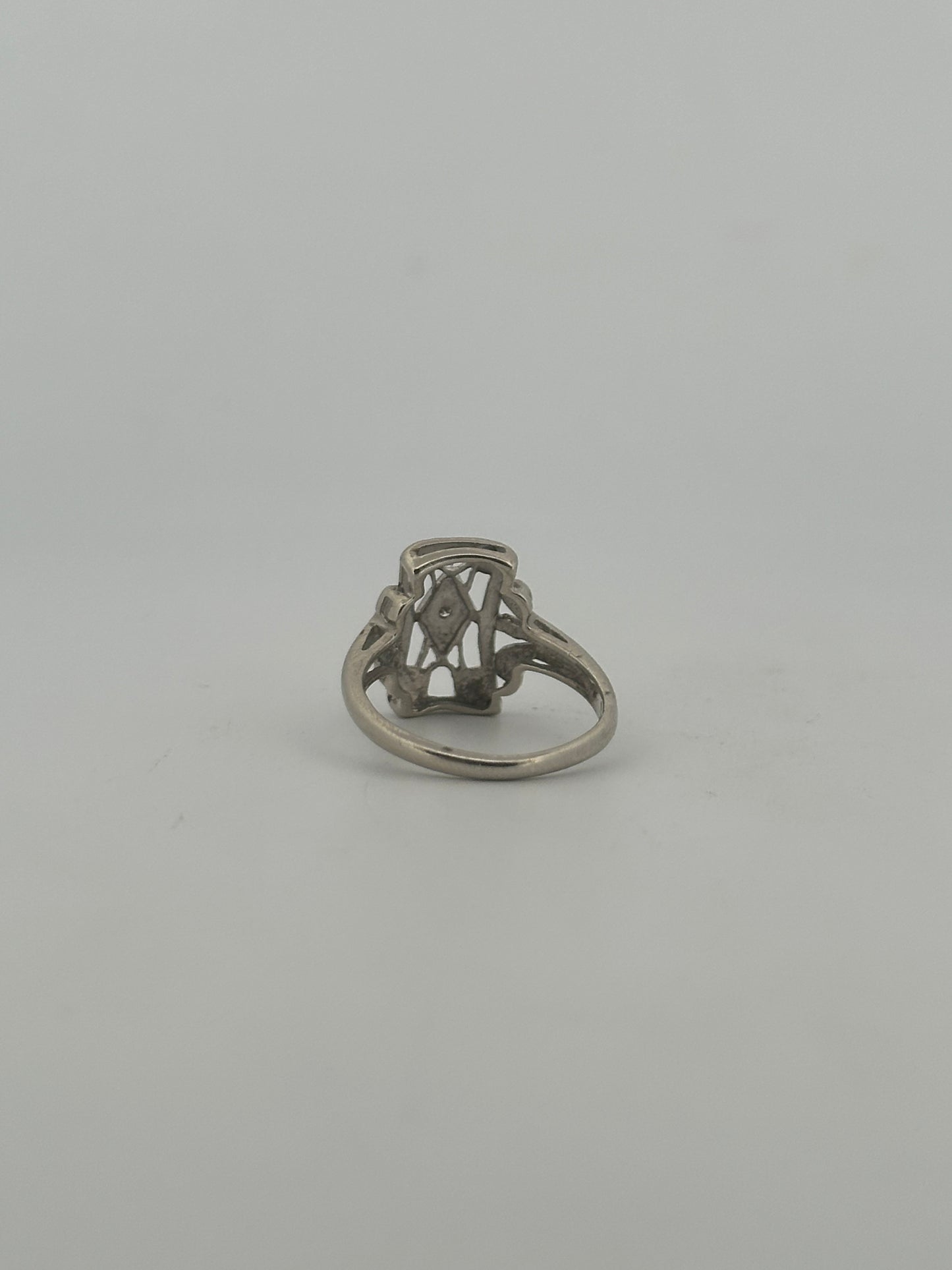 Antique art deco natural diamond shield ring in 10k white gold