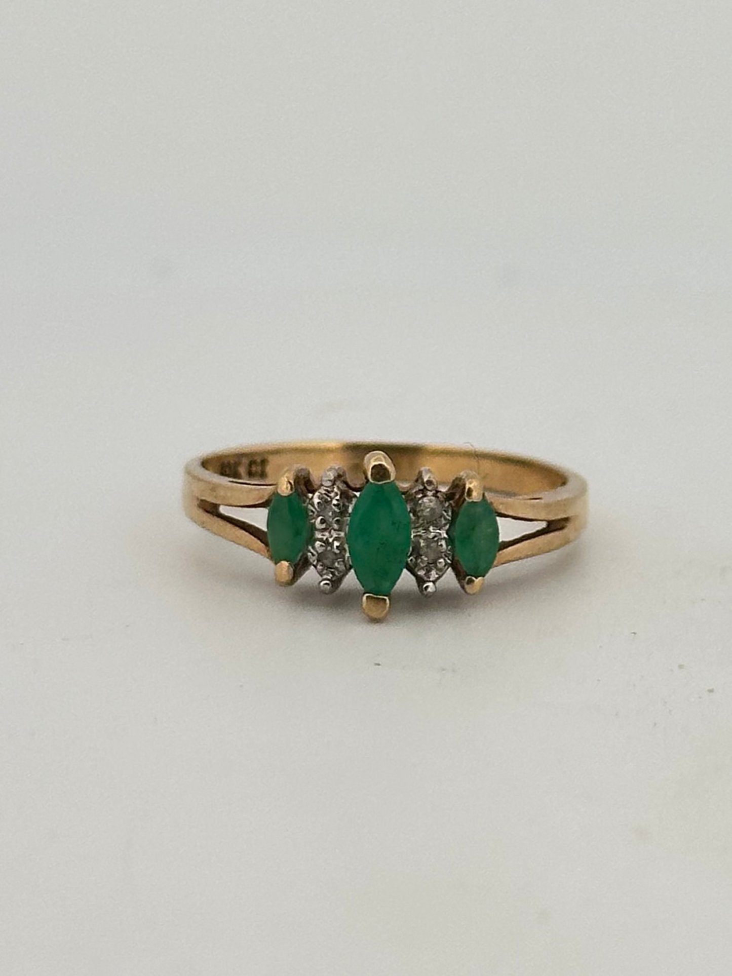 Vintage emerald and diamond ring in 10k yellow gold circa 1970s