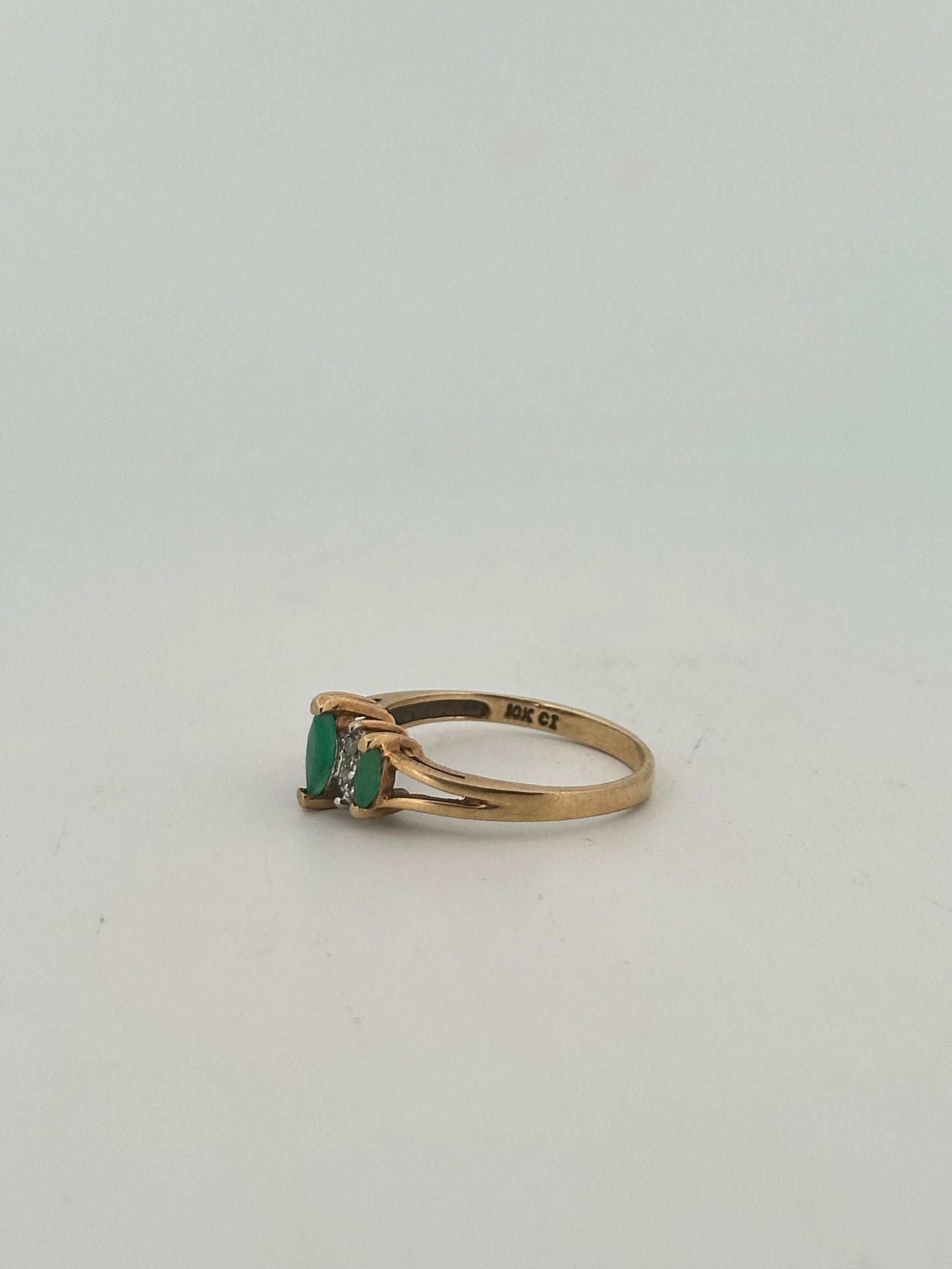 Vintage emerald and diamond ring in 10k yellow gold circa 1970s