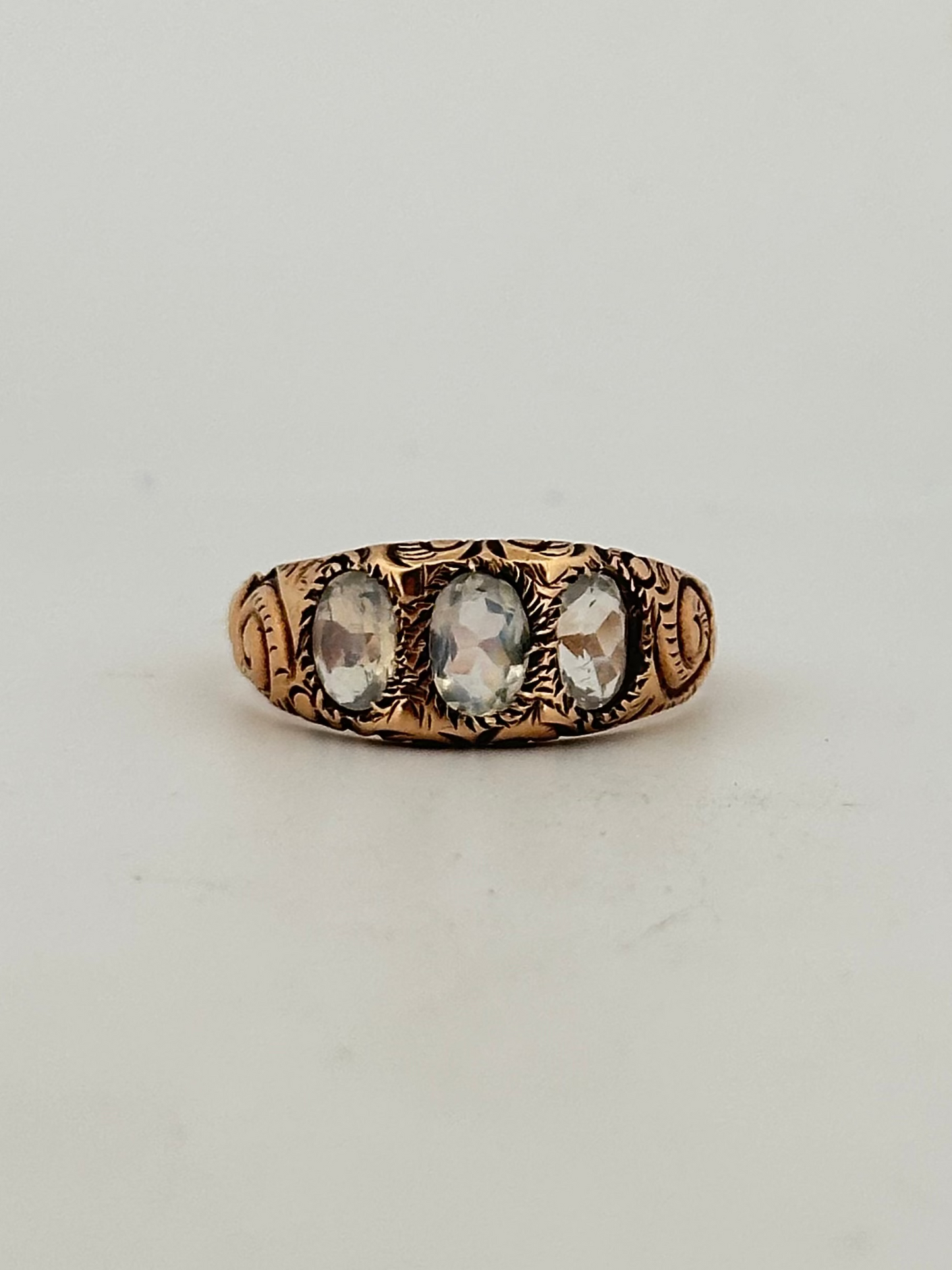 Antique Victorian faceted moonstone ring in 10k yellow gold