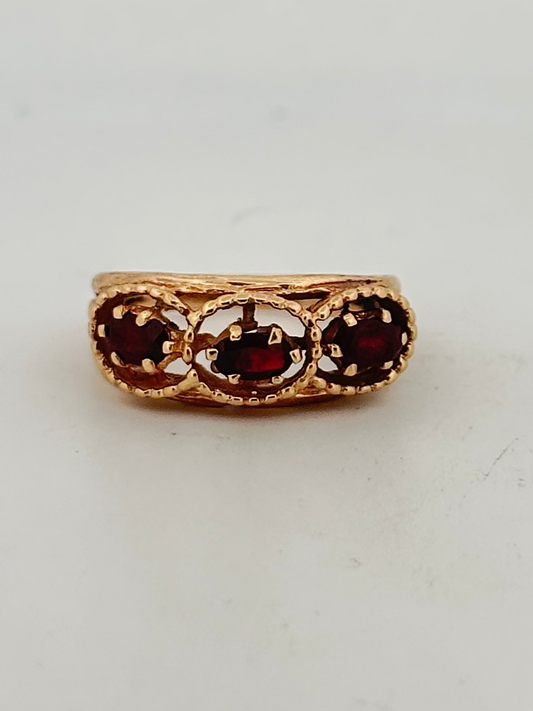 Vintage Victorian revival Ruby ring in 10k yellow gold