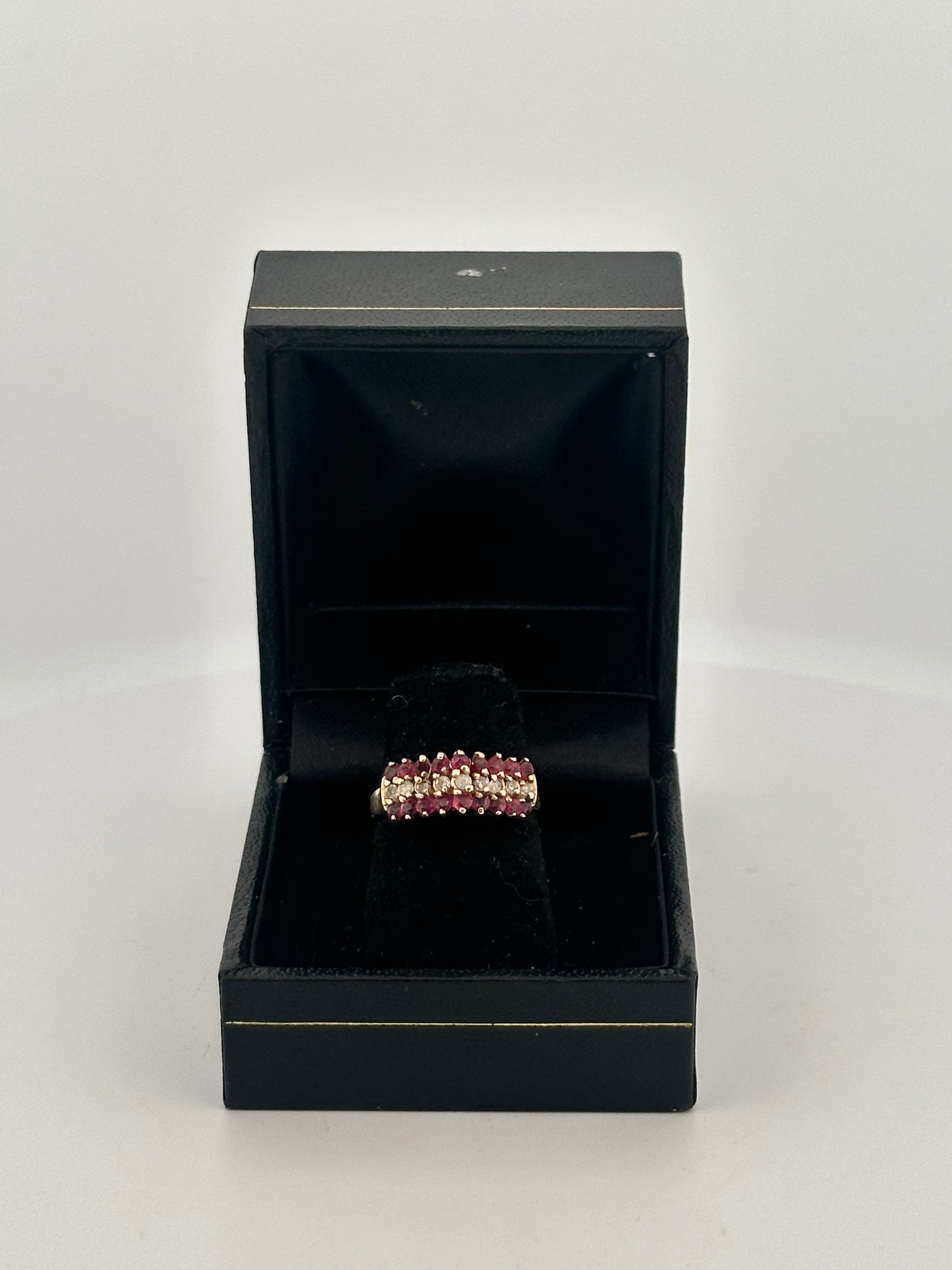 Vintage Ruby and Diamond tiara ring in 14k yellow gold