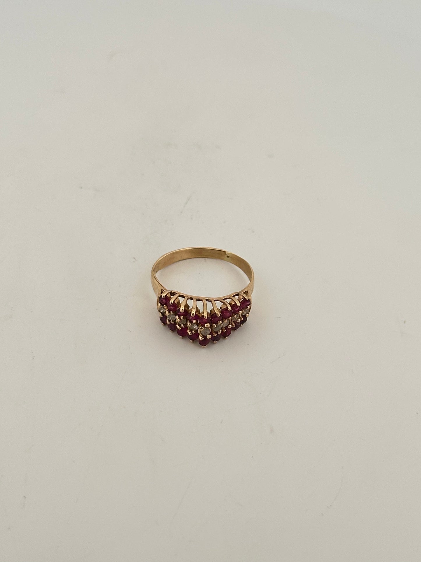 Vintage Ruby and Diamond tiara ring in 14k yellow gold