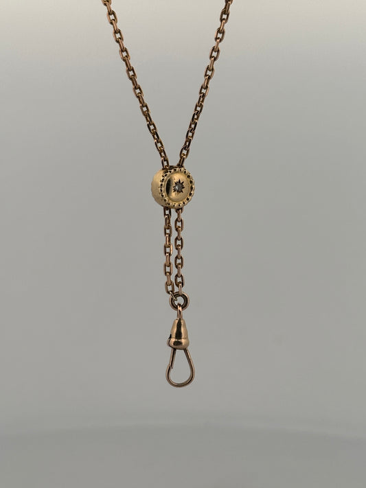Antique Victorian watch chain with diamond slider in 10k yellow gold