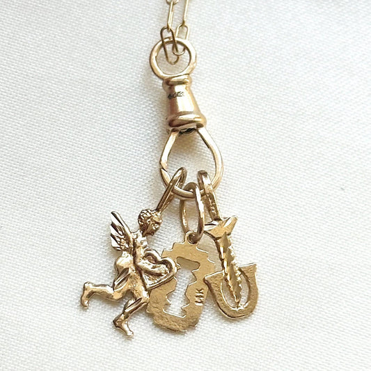 solid gold charm holder necklace - custom vintage charm necklace - fine jewelry gift for her