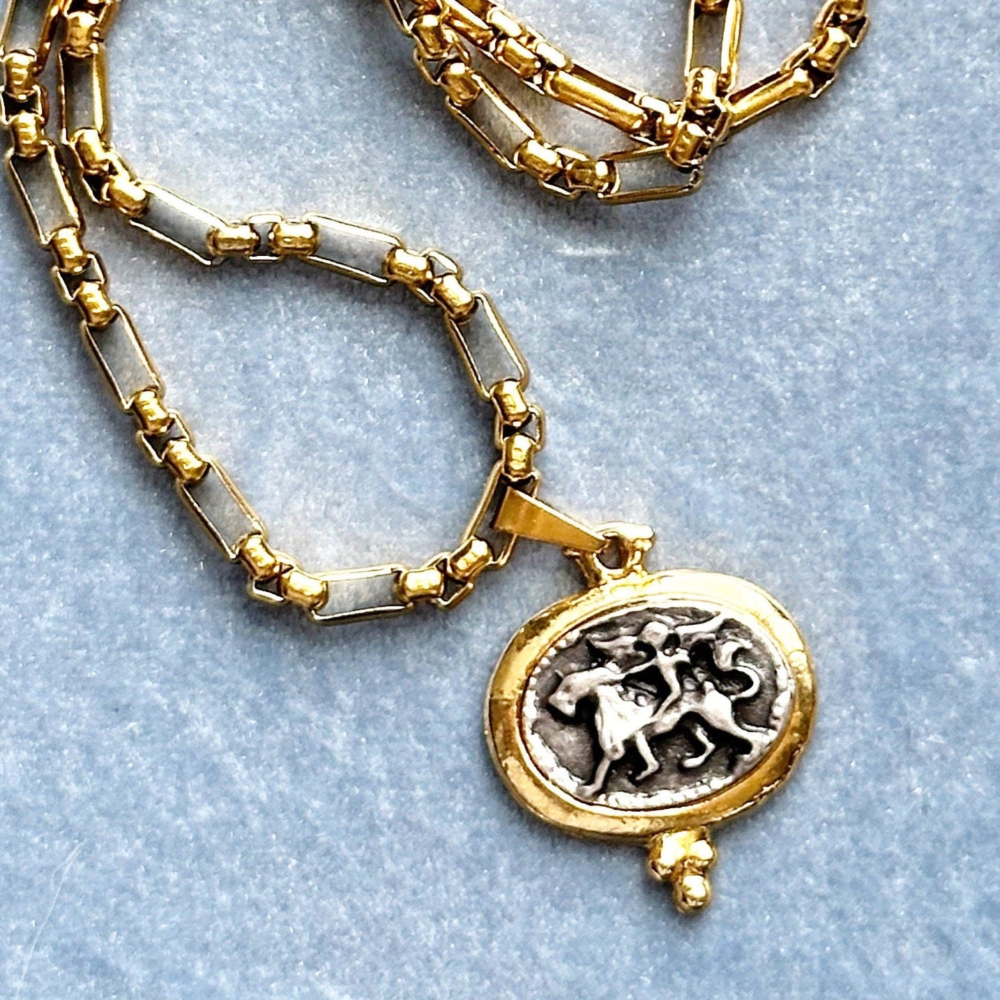 vintage coin charm pendant necklace - gold filled