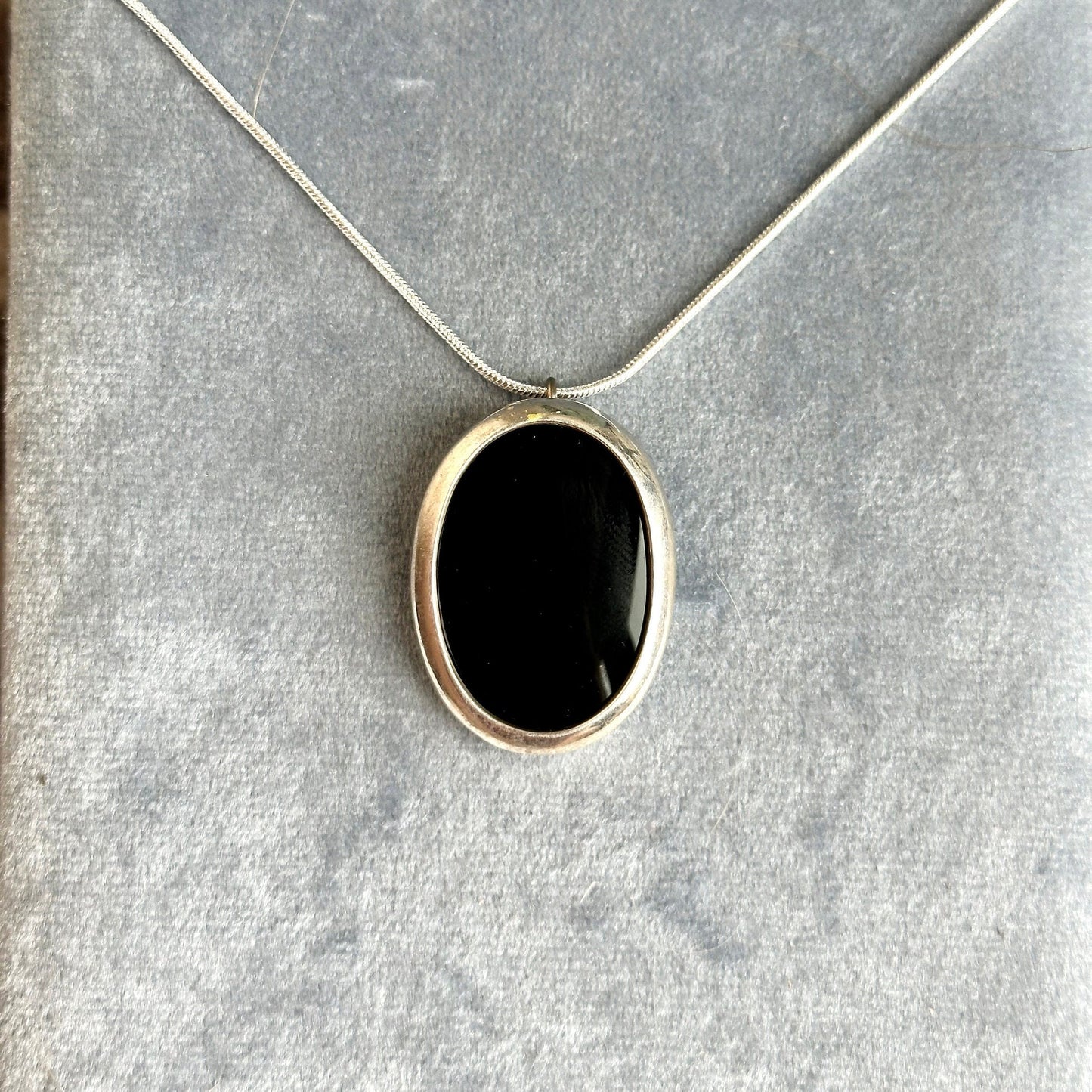 onyx and Sterling pendant necklace - reworked vintage 925 sterling silver pendant necklace