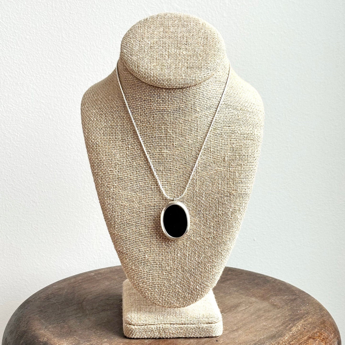 onyx and Sterling pendant necklace - reworked vintage 925 sterling silver pendant necklace