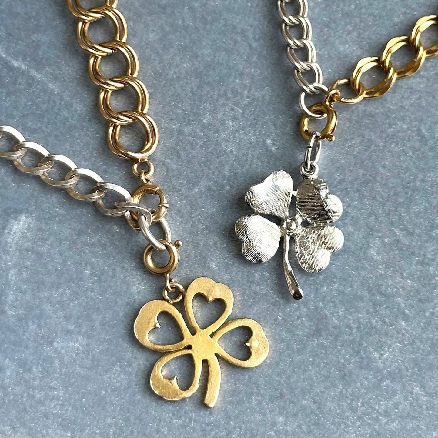 vintage clover charm necklace - handmade upcycled gold filled and sterling charm pendant necklace