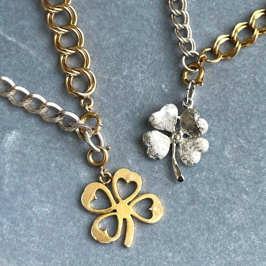 vintage clover charm necklace - handmade upcycled gold filled and sterling charm pendant necklace