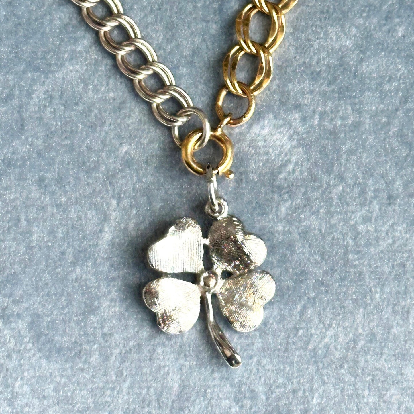 vintage clover charm necklace - handmade upcycled gold filled and sterling charm pendant necklace