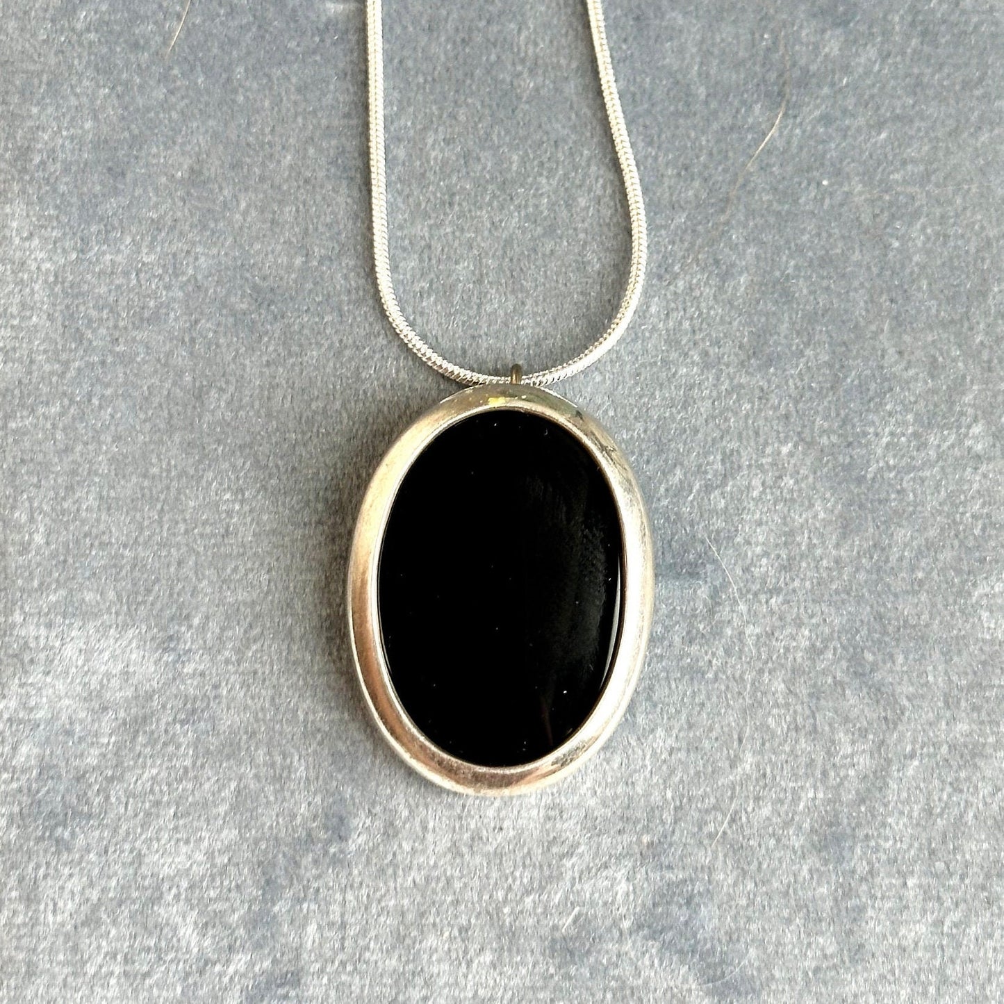 onyx and Sterling pendant necklace - reworked vintage 925 sterling silver pendant necklace