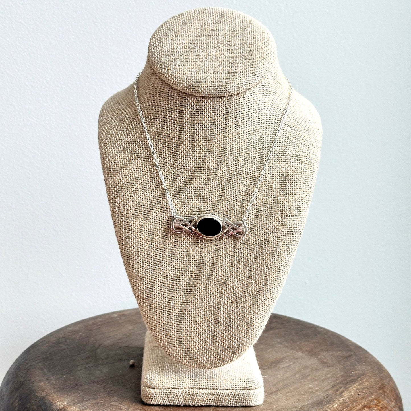 onyx and Sterling pendant necklace - reworked vintage 925 sterling silver pendant necklace