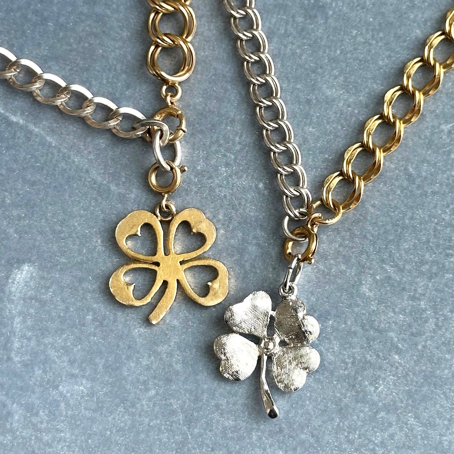 vintage clover charm necklace - handmade upcycled gold filled and sterling charm pendant necklace