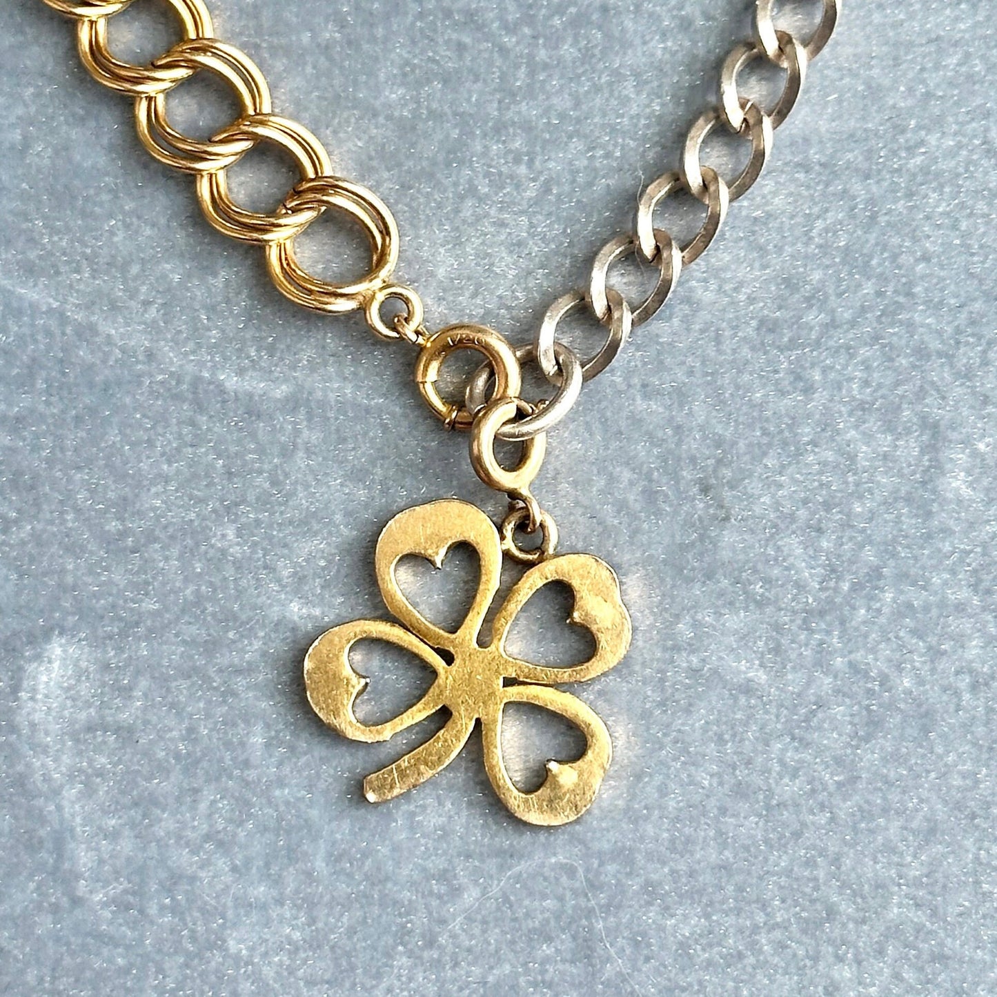 vintage clover charm necklace - handmade upcycled gold filled and sterling charm pendant necklace