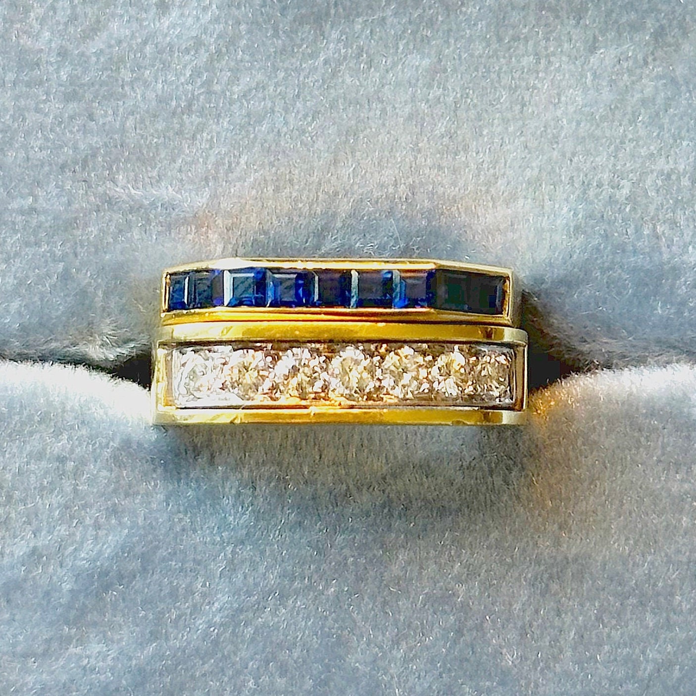 vintage 18k solid gold stackable diamond and sapphire ring set - vintage half eternity stacking bands